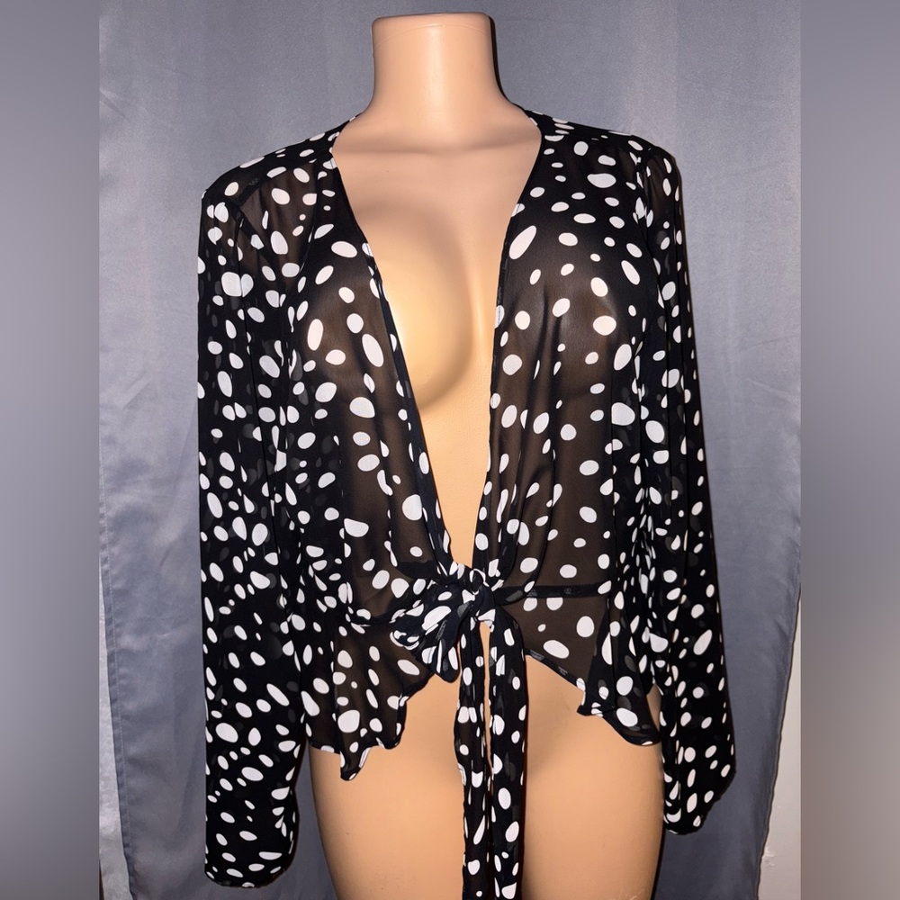 Forever 21 Black & White Polka Dot Tie-Front Blouse